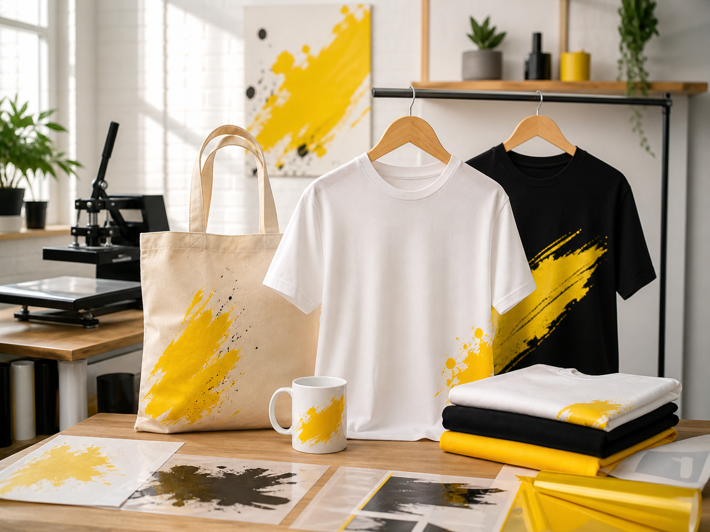 Producción Lemon Design con remeras, tote bag y taza personalizada