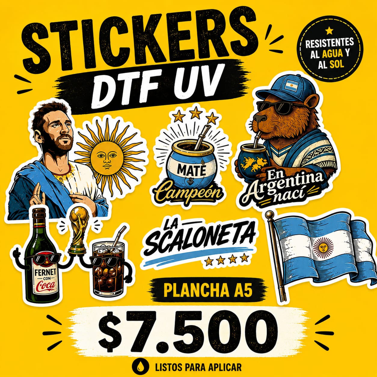 Promo stickers DTF UV en plancha A5 a 7500 pesos